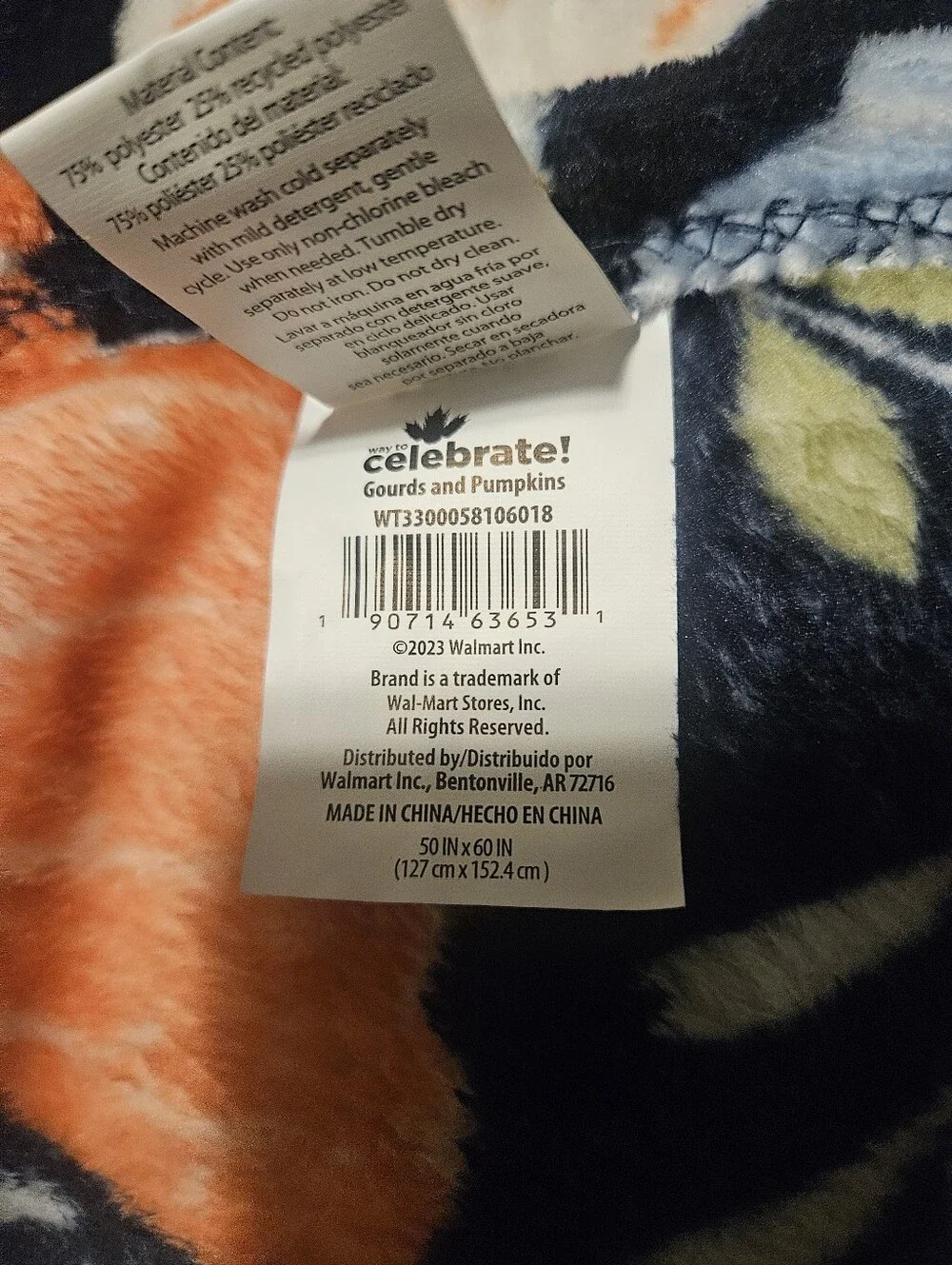 Seasonal Pumpkin Pattern Throw Blanket - Navy with Orange & Cream